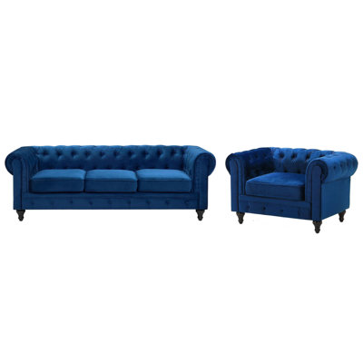 Velvet Living Room Set Navy Blue CHESTERFIELD