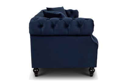Velvet Navy Blue 3 Seater Chesterfield Sofa