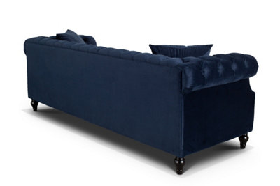 Velvet Navy Blue 3 Seater Chesterfield Sofa