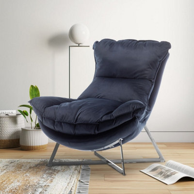 Velvet Navy Blue Pierina Accent Chair