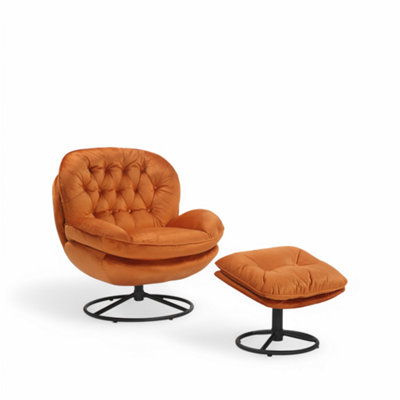 Velvet Orange Azura Swivel Accent Chair with Footstool
