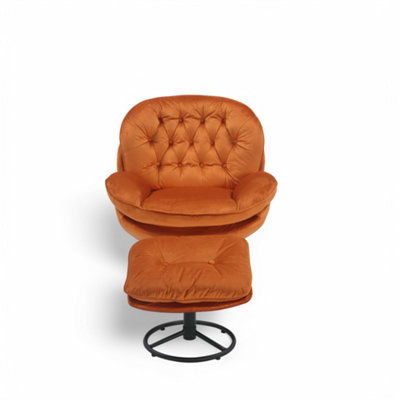 Velvet Orange Azura Swivel Accent Chair with Footstool