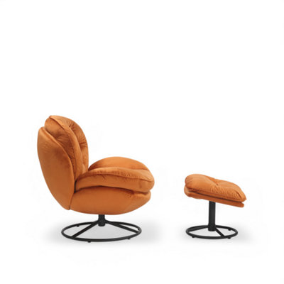 Velvet Orange Azura Swivel Accent Chair with Footstool