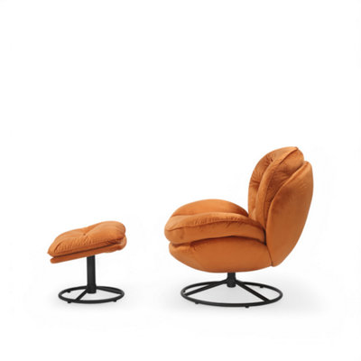 Velvet Orange Azura Swivel Accent Chair with Footstool