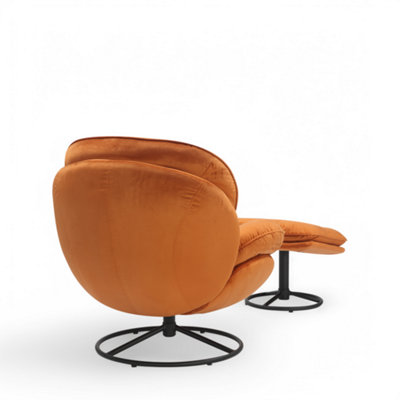 Velvet Orange Azura Swivel Accent Chair with Footstool