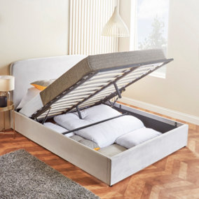 Velvet Ottoman Bed Frame Small Double Storage Bed With Hybrid Mattress