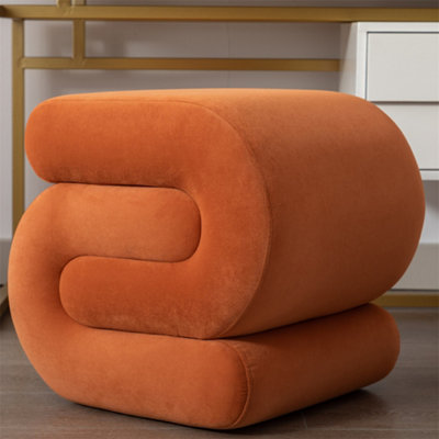 Velvet Ottoman fabric S-shape Stool Wavy Pouf Orange