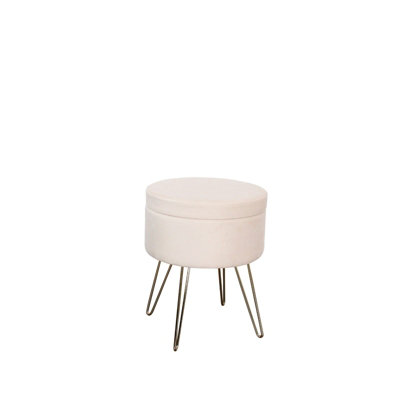Velvet Padded Stool with Storage Seat Chair Sturdy Metallic Legs 