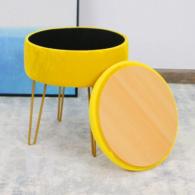 Velvet Padded Stool with Storage Seat Chair Sturdy Metallic Legs for Bedroom Living Room Make up