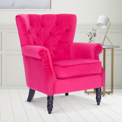 Velvet Pink Liana Accent Wingback Chair