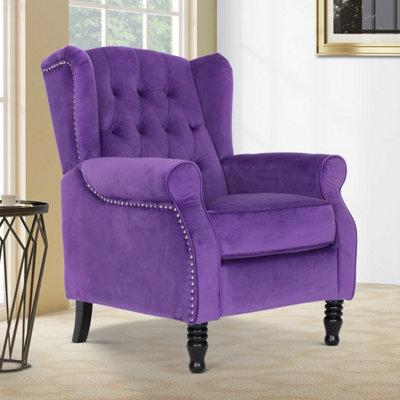 Velvet Purple Marianna Manual Recliner Wingback Chair