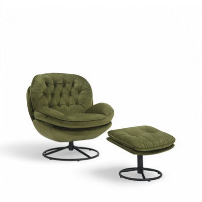 Velvet Sage Green Azura Swivel Accent Chair with Footstool