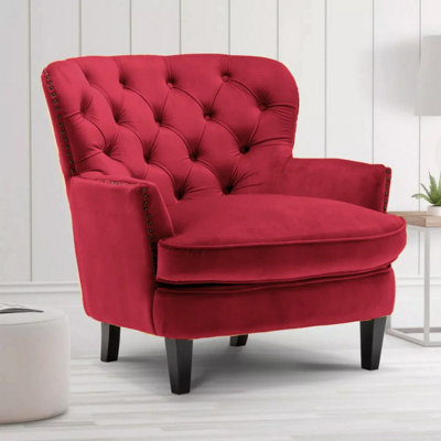 Velvet Scarlet Red Buttoned Ava Accent Chair