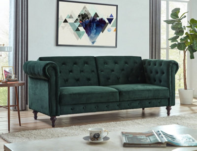 Green velvet deals chesterfield sofa