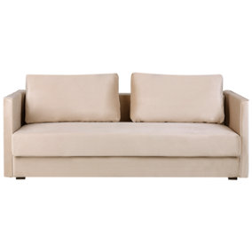 Velvet Sofa Bed with Storage Beige EKSJO