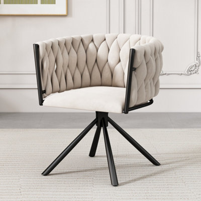 Velvet Swivel Dining Chair for Living Room or Bedroom with Metal Legs (Beige)