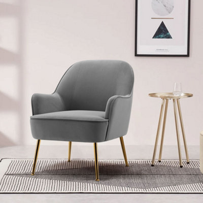 Velvet Upholstered Comfy Armchair with Gold-Plated Feet for Living Room Bedroom Grey