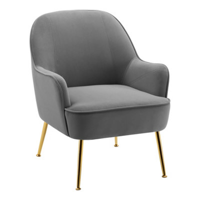 Velvet Upholstered Comfy Armchair with Gold-Plated Feet for Living Room Bedroom Grey
