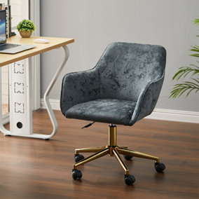 Velvet Upholstered Home Office Swivel Task Chair with Flared Arms Smoke Grey