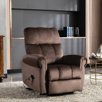 Velvet Upholstered Power Lift Single Recliner Sofa Chair for Living Room Brown