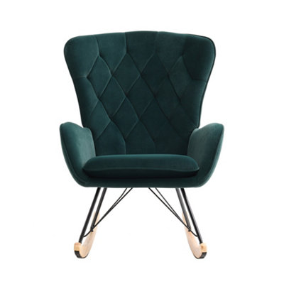 Velvet Upholstered Rocking Chair Recliner Armchair in Green