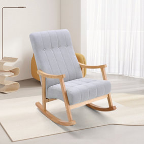 Velvet Upholstered Rocking Chair Recliner Armchair with High Back Light Grey
