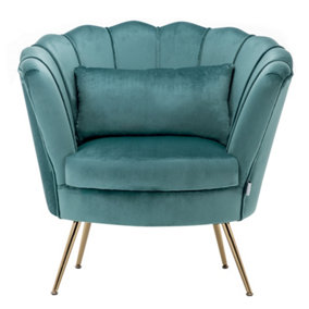 Velvet Upholstered Scalloped Lotus-like Chair with Metal Legs