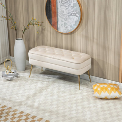 Velvet Upholstered Storage Bench, Footrest Sofa with Metal Legs ...