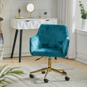 Velvet Upholstered Swivel Task Chair with Flared Arms Adjustable Home Office Desk Chair for Home Office Mint Green