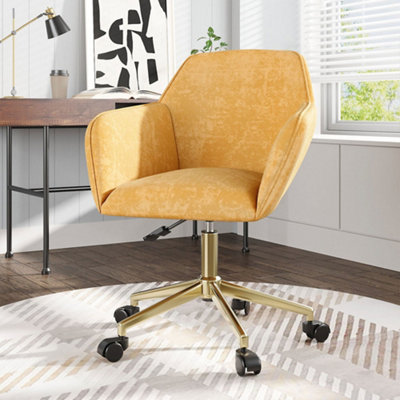 Velvet Upholstered Swivel Task Chair with Gold Base Yellow