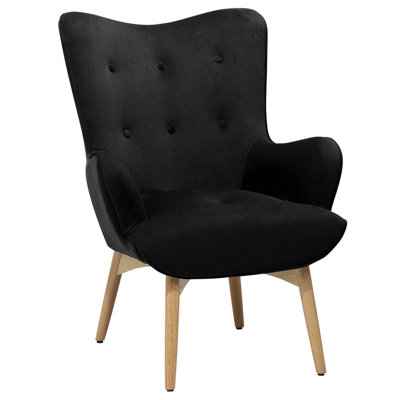 Velvet Wingback Chair with Footstool Black VEJLE