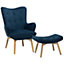 Velvet Wingback Chair with Footstool Blue VEJLE