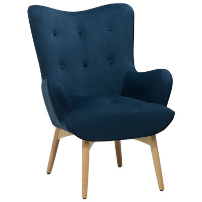 Velvet Wingback Chair with Footstool Blue VEJLE