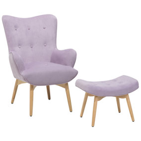 Velvet Wingback Chair with Footstool Light Violet VEJLE
