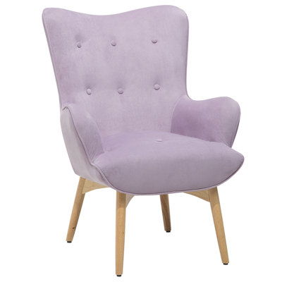 Velvet Wingback Chair with Footstool Light Violet VEJLE