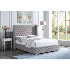 Velvet Wingback Double Ottoman Bed With Pocket Sprung Mattress