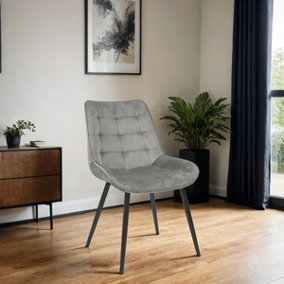 Velvita Grey Luxury Velvet With Black Legs Dining Chair