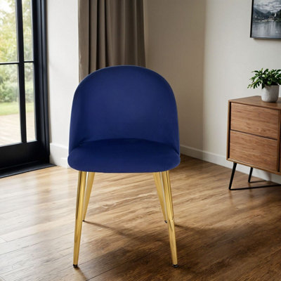 Velvoro Blue Luxurious Velvet Dining Chair With Gold Legs