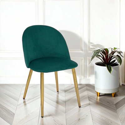 Velvoro Green Luxurious Velvet Dining Chair With Gold Legs