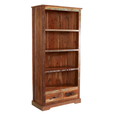 Vema Reclaimed Boat Large Bookcase With 2 Drawers And 4 Shelves