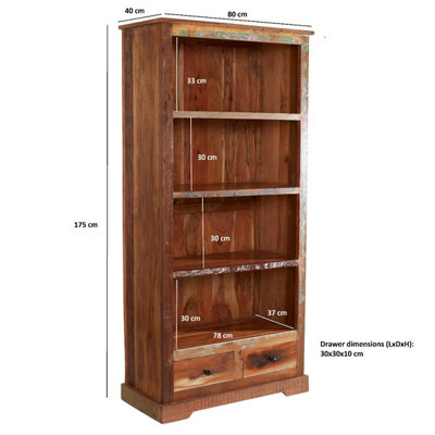 Vema Reclaimed Boat Large Bookcase With 2 Drawers And 4 Shelves
