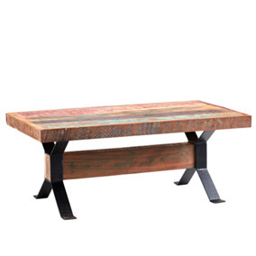 Vema Reclaimed Boat Wood And Metal Solid Rectangular Coffee Table