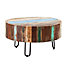 Vema Reclaimed Boat Wood Drum Shape Coffee Table