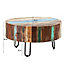 Vema Reclaimed Boat Wood Drum Shape Coffee Table
