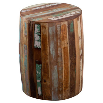 Vema Reclaimed Boat Wood Multi Purpose Use Drum Shape Stool