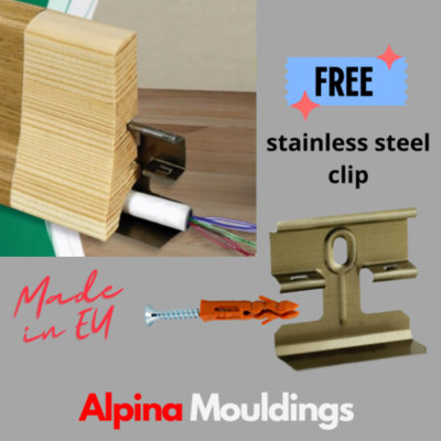 Veneered Solid Wood Skirting Board in Oak. 1.95 m lenght - 58 mm high - Free Clips - 3