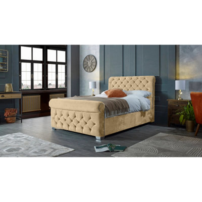 Veneta Plush Velvet Beige Bed Frame