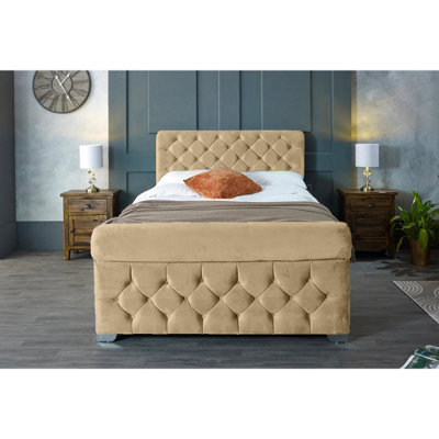 Beige plush velvet deals bed