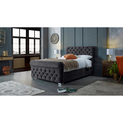 Veneta Plush Velvet Steel Bed Frame