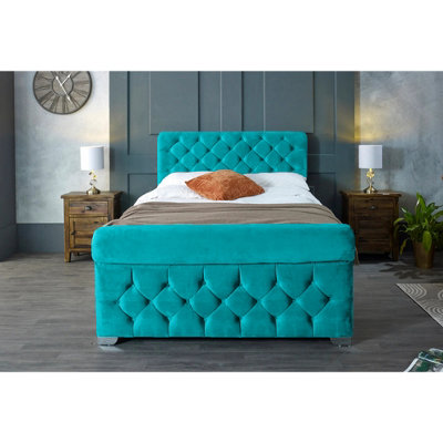 Veneta Plush Velvet Teal Bed Frame